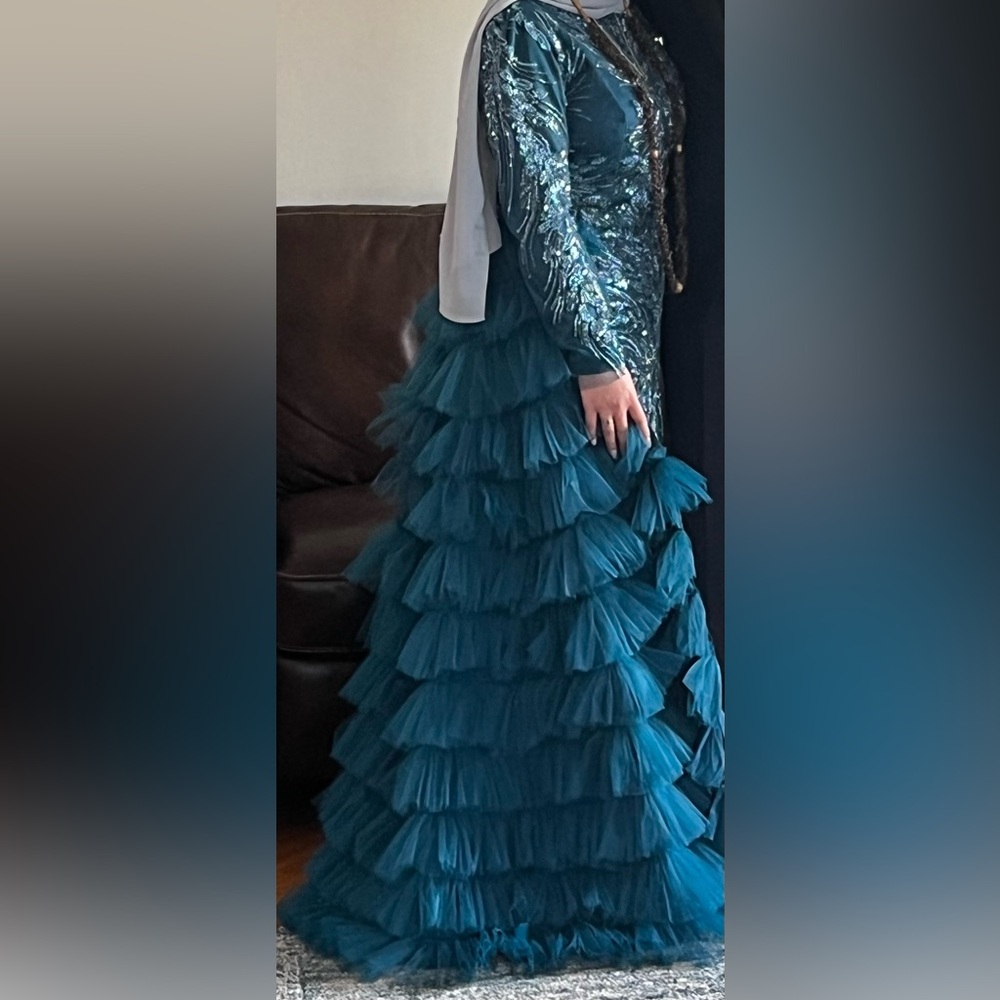 Elegant Blue Ruffled Gown - Picture 7 of 7